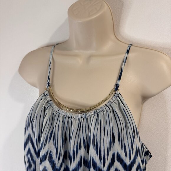 Vintage Y2K NEW City Triangles Maxi Dress L Diamond Blue White Gold Boho Beach - Picture 2 of 12